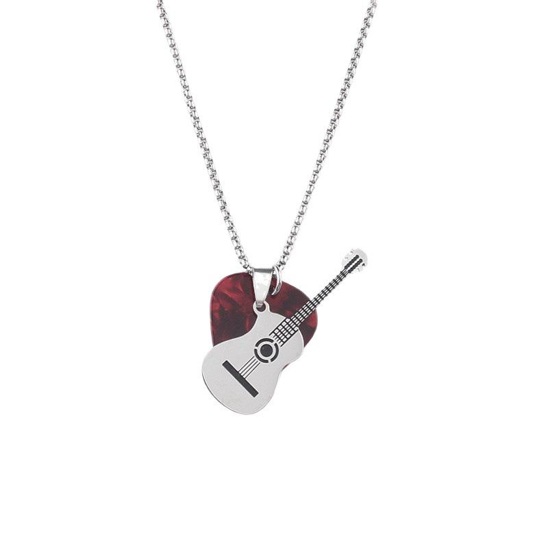 Men's Stainless Steel Guitar Pick Pendant Necklace - Rock Style, Non-fading, Ideal for Couples