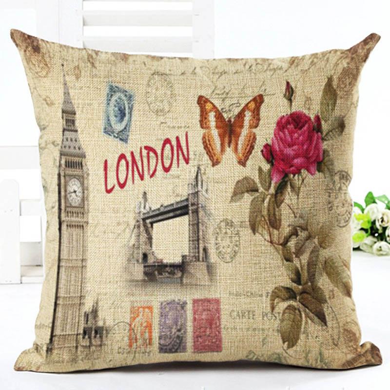 European Building Cushion Cover Cotton Linen Pillow Case American Painting Sofa Decorative Pillowcase Home Accessories Cover