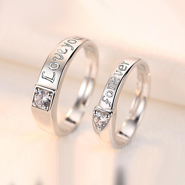 2pcs Couple 925 Sterling Silver Rings Sparkly Zircon for Women and Men Superior Luxury Wedding Jewelry Anniversary Gift