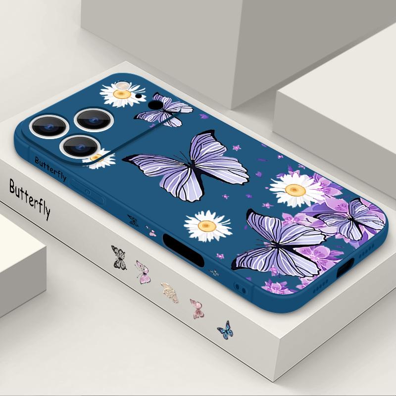 Wrist Strap Lanyard TPU Phone Case For iPhone 17 16 15 Pro Max 13 14 Pro Max 17e 16e 11 Purple Butterfly Soft Silicone Cover