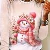 Snowman Print Crew Neck T-Shirt, Casual Long Sleeve T-Shirt For Spring & Fall, Women's Clothing