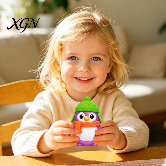 Penguin Stress Relief Toy Cartoon Knitted Hat Scarf Squeeze Sensory Ball Anti-anxiety Soft Animal Desk Kids
