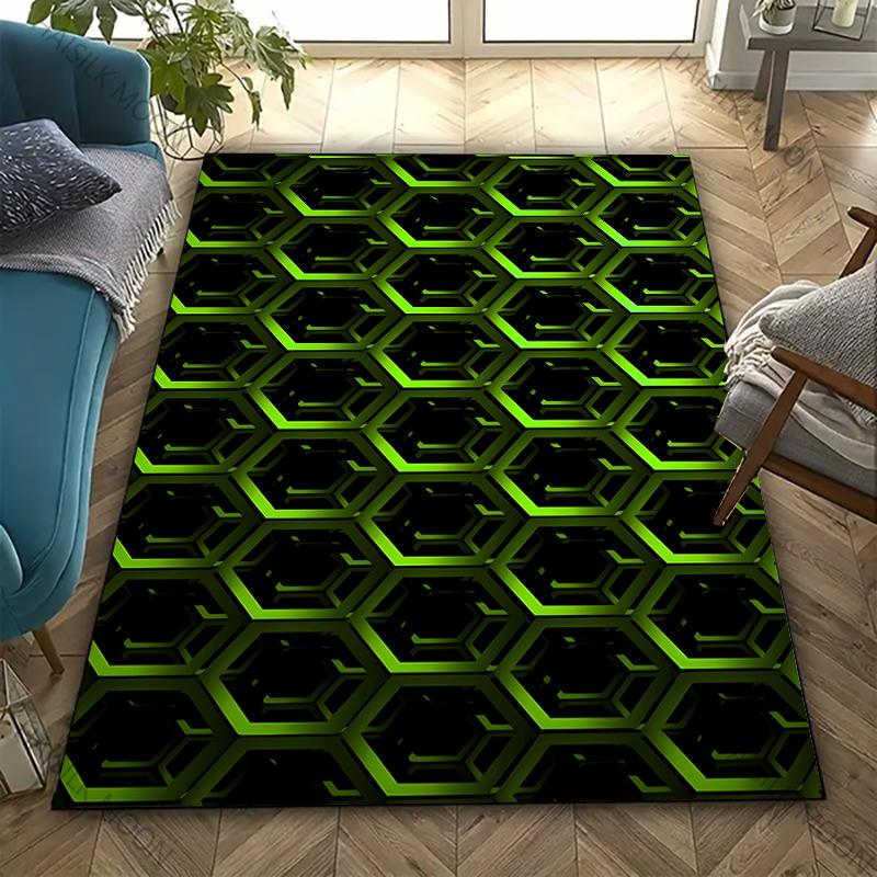 Fluorescent Green Crystal Geometric Future Carpet Living Room Bedroom Entrance Door Mat , Sofa, Home Decor Mat, Picnic Rug Gift