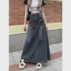 Women's Plus Size High-Waist A-Line Denim Skirt - Slim, Retro Design for Autumn & Winter