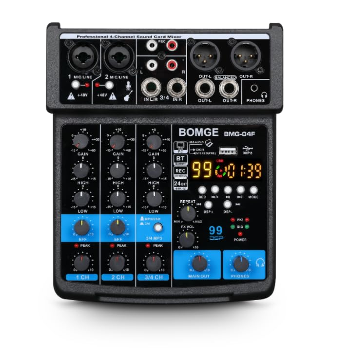 BOMGE DJ Аудиомикшер 4-канальный BOMGE-04F 48В DSP MP3 USB Bluetooth Прямая трансляция Музыкальное производство Эхо