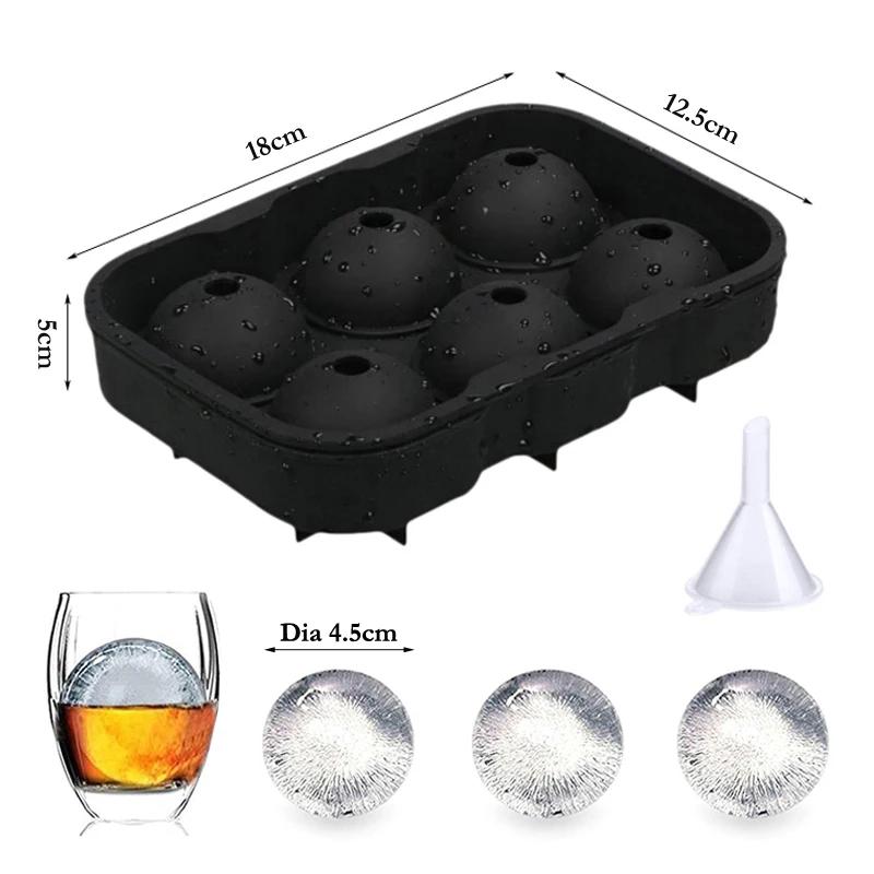 6-секционный лоток для льда, силиконовые формы для льда, круглая сферическая форма для льда, большая форма для кубиков льда в виде виски, кухонные принадлежности