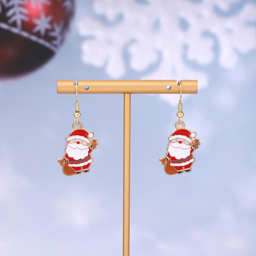 Cartoon Drip Santa Earrings, Personalized Christmas Column Elk Gingerbread Man Earrings