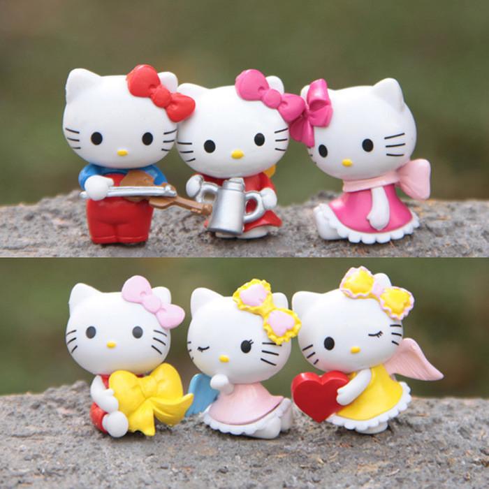 6pcs Hello Kitty Angel Bow Series Mini Model Ornament Set For Desk Decor And Gift Souvenirs