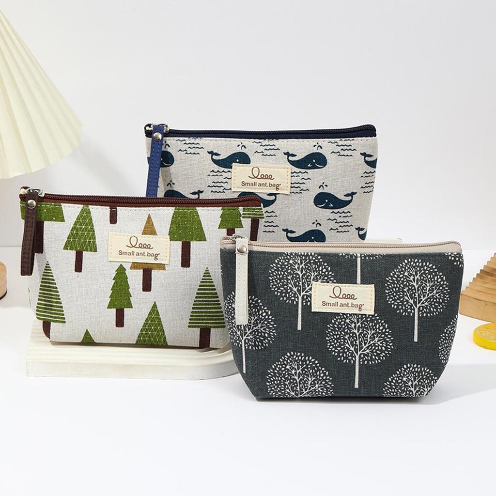 3D Linen Makeup Bag with Zipper - Multifunctional Coin, Phone & Key Holder