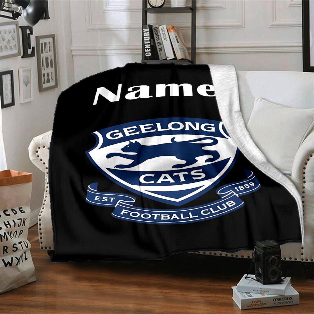 Custom Name Geelong Cats Crest Party Blanket For Couch Bed Plush Cozy Fuzzy Blanket Super Soft Warm Blankets For Fall And Winter 0916222