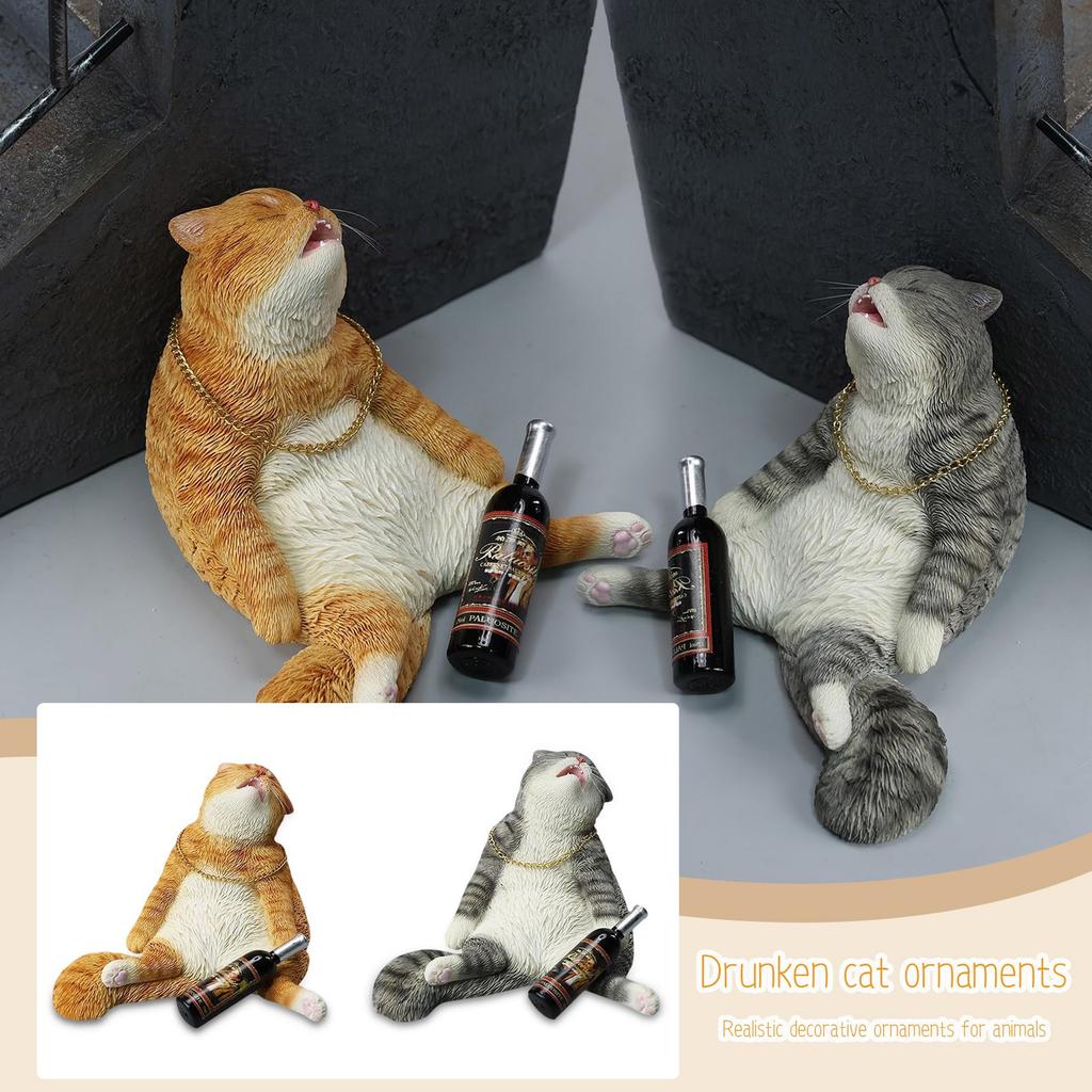 Cat Statues And Figurines,Resin Cats,Includes Chain And Bottle,Whimsical Drunken Cat Decor,Perfect Cute Cat Gifts For Cat Lovers