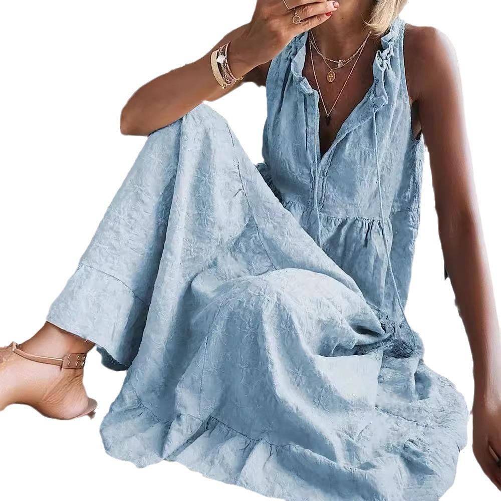 2024 Women's European/American Sleeveless Cotton-Linen Swing Dress