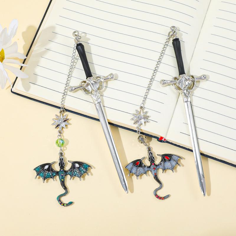 Модель оружия в форме меча, металлическая закладка с подвеской в виде двукрылого дракона, аксессуары для чтения для книголюбов, подарок на день рождения