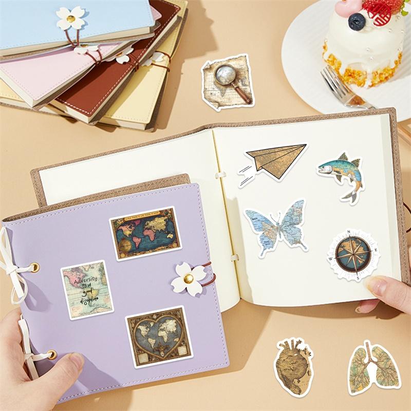 10/30/50PCS Cartoon Vintage Map Sticky PVC Sticker Aesthetic Stationery DIY Decoration Scrapbooking Children's Supplies