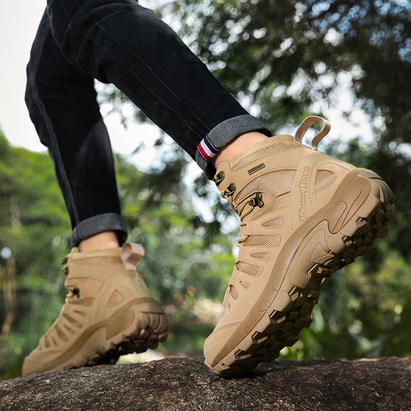 Outdoor High-top Boots Men Thick-soled Shock-absorbing Combat Boots Men Breathable Soft Wear-resistant Casual Hiking Shoes Men
