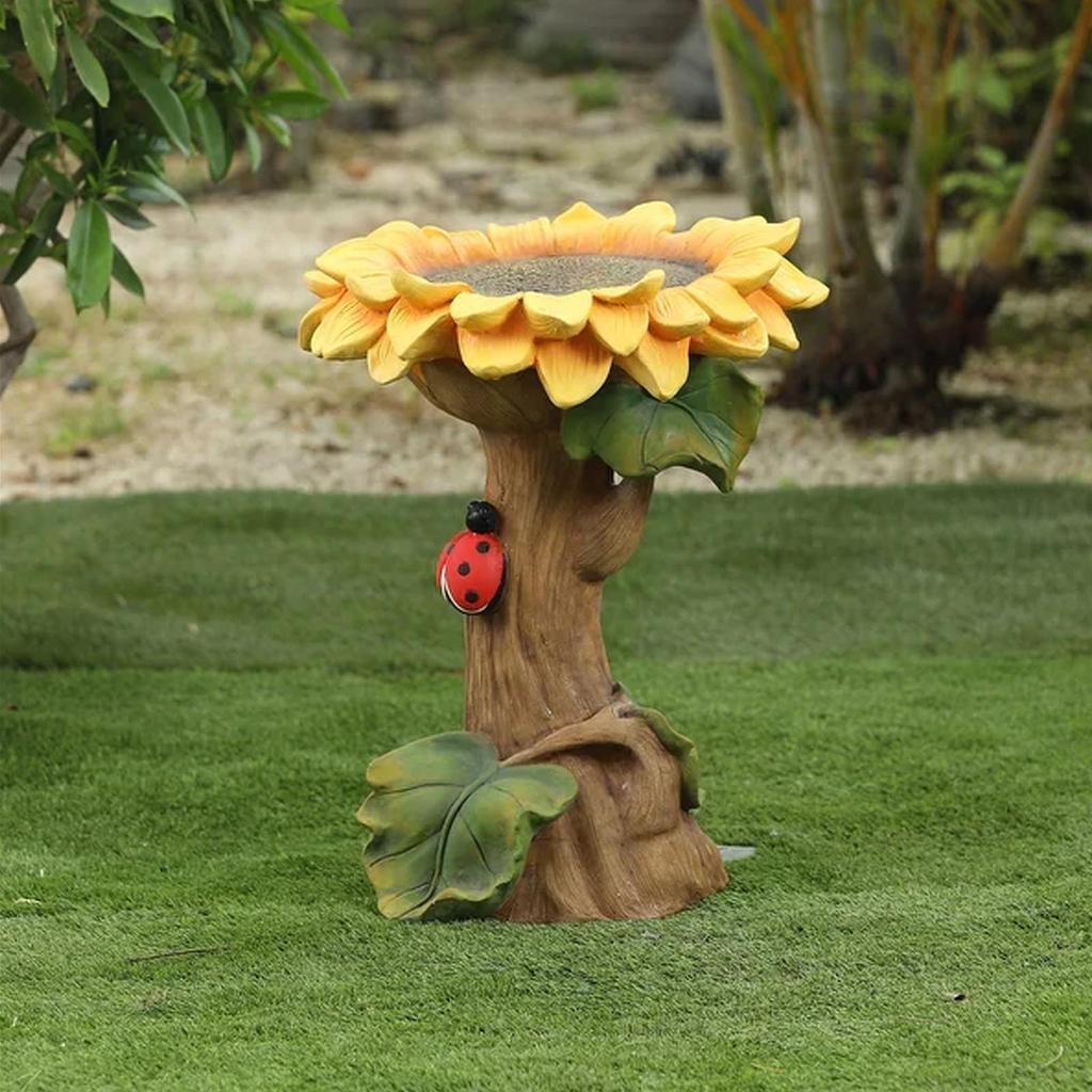 Polyresin Sunflower Bird Bath Indoor Outdoor Decorative Ornaments Bird Feeder