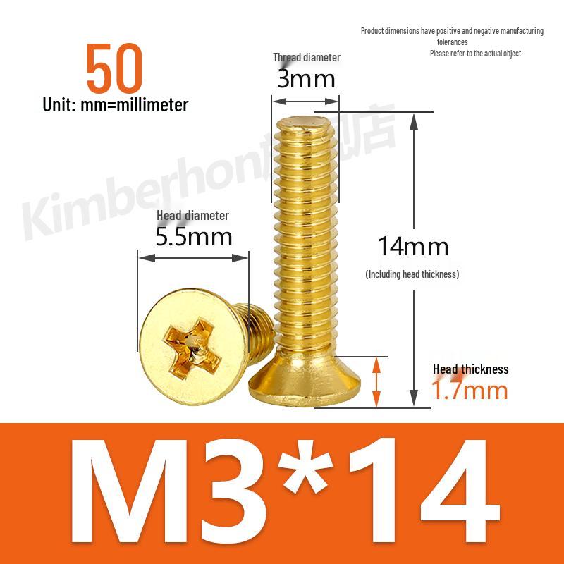 Машинные винты с потайной головкой под крестовый шлиц из меди, размеры M2–M4, длина 6/8/10/12 мм