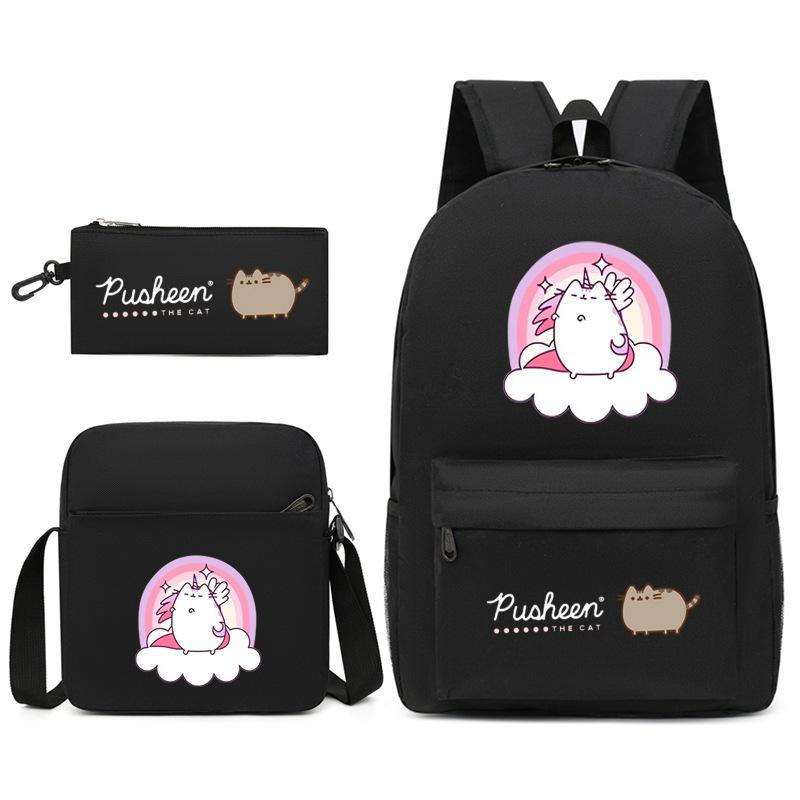 Pusheen Толстый кот Цзи Трехсекционный Школьный рюкзак Повседневный Рюкзак для Учеников Мужского и Женского Пола С принтом Большая Вместимость Наружный Рюкзак