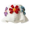 Women Handmade Crochet Breathable Knitted Hat Vibrant Bucket Hat Cute Plush Hat Fashion Floral Pattern Colorful 56-58cm