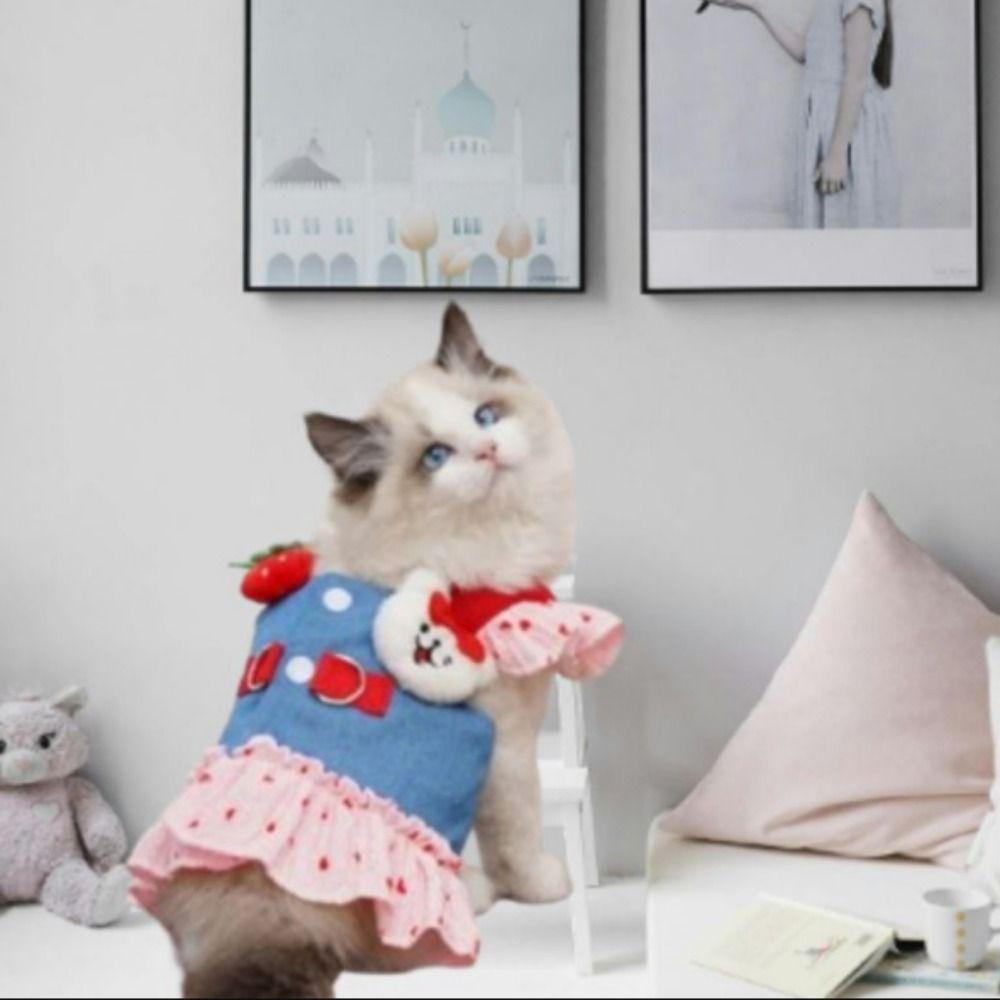 with Leash Dog Harness Dress Heart Print Pet Dress Denim Puppy Princess Skirt Outdoor Walking