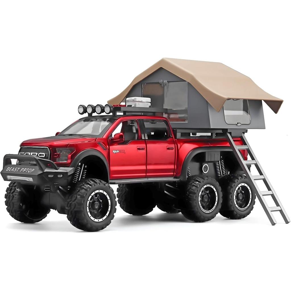 1/24 Ford F150 Raptor Diecast Trucks,  F150 Pickup Truck with Sightseeing Cabin, Pull Back Truck Toys with Light and Sound for Kids Ages 4-8