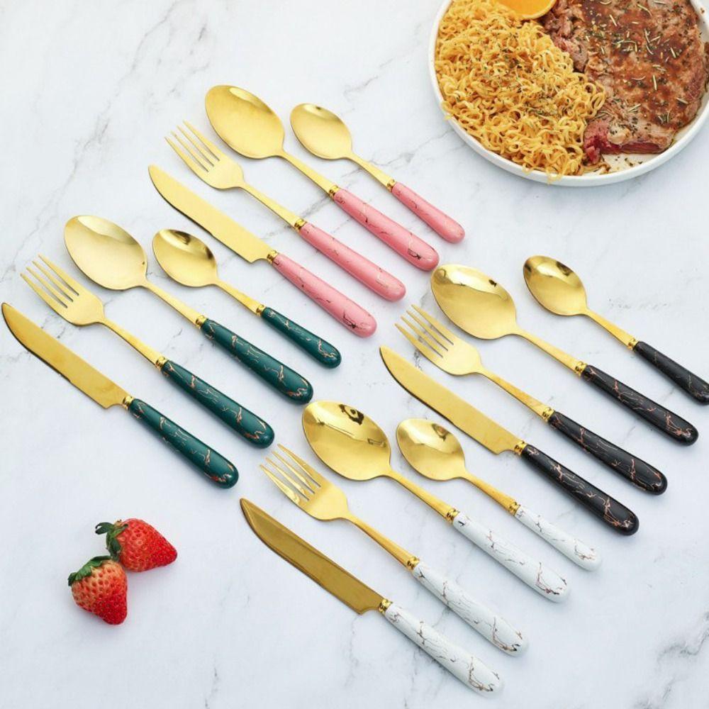 Набор посуды в скандинавском стиле с мраморным рисунком, 24 предмета, набор столовых приборов из нержавеющей стали, семейный набор столовых приборов, ресторан