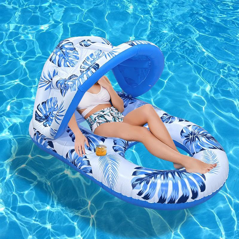 2-in-1 Inflatable Floating Mat & Surfboard for Swimming Pool Beach with Handle Sunshade Kids Adults Toy