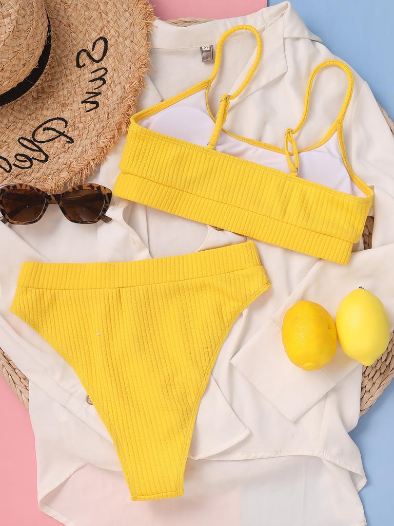 Women's Sexy Yellow U-shaped High Waist Bikini Two Pieces Swimsuit