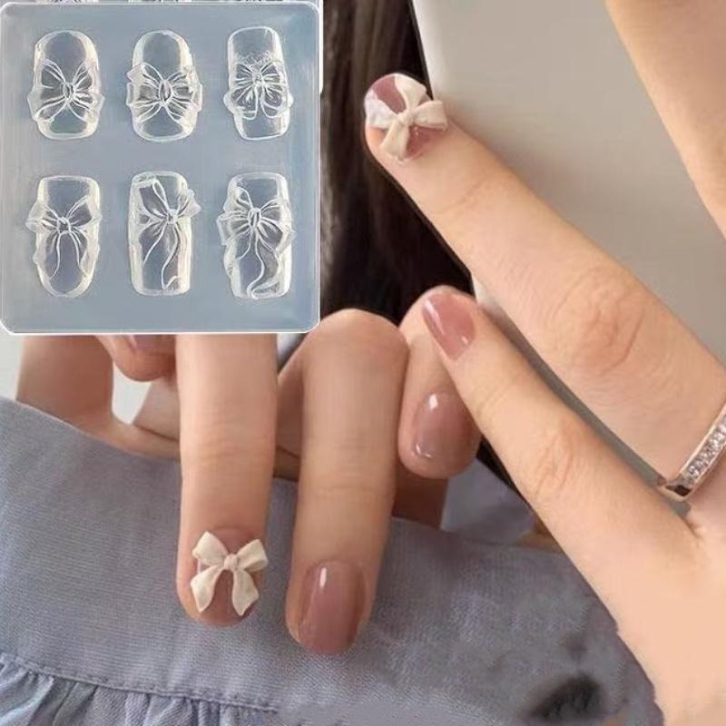 3D Силиконовый Молд для Ногтей Цветок Бант Бабочка Шаблоны для Ногтей Прозрачный Молд DIY Декор для Ногтей Штамповочные Пластины Инструменты для Маникюра