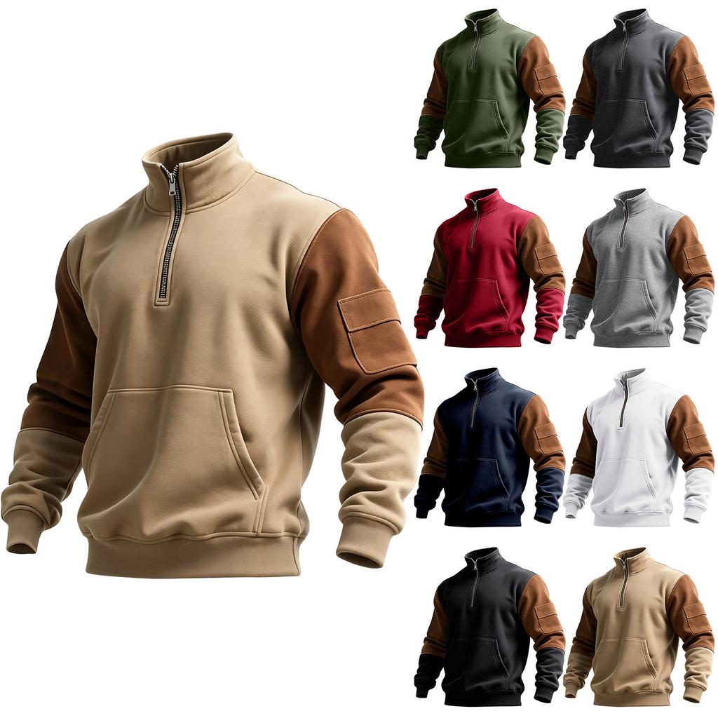 Мужской свитшот колор-блок на молнии до середины, мужской спортивный повседневный свитшот большого размера