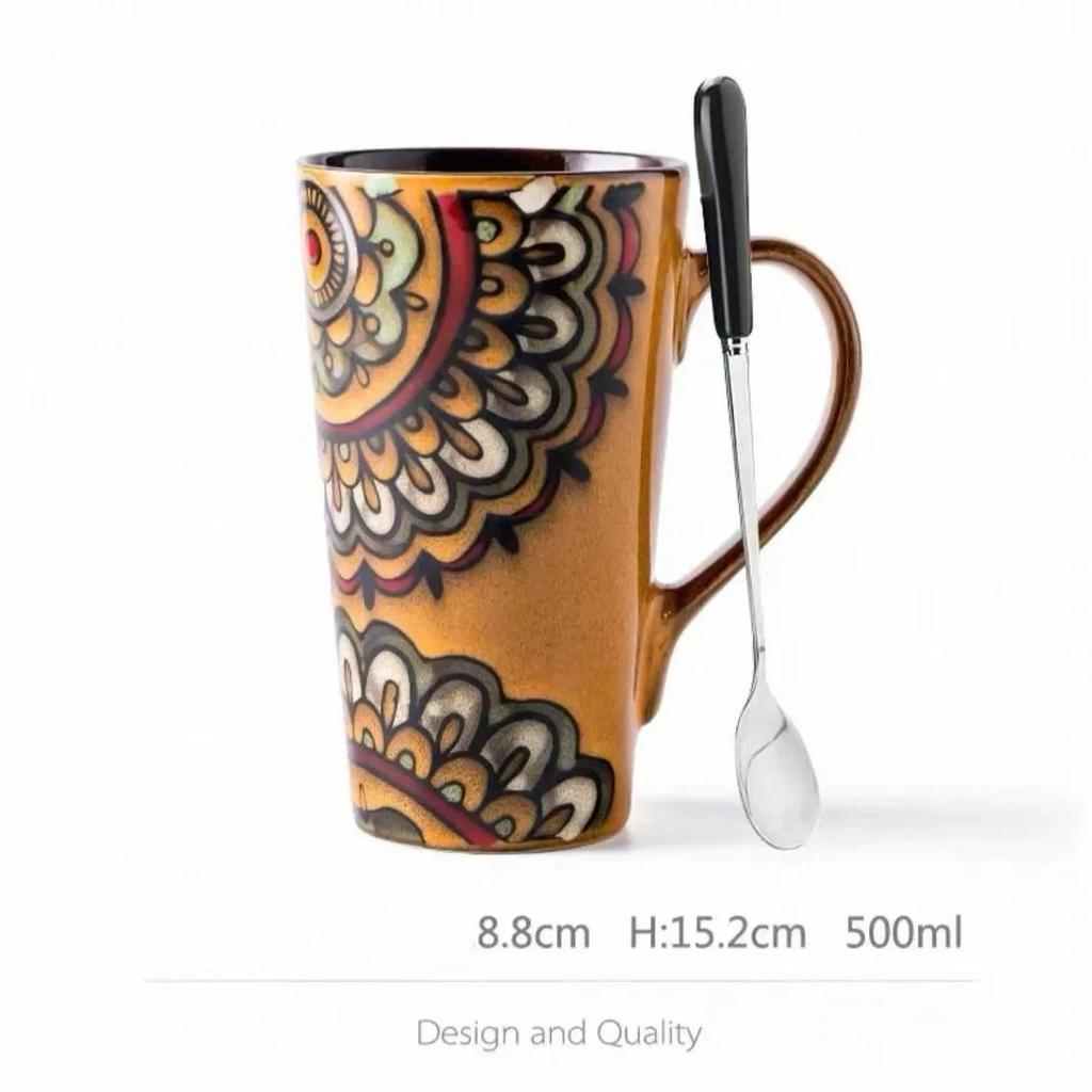 Большая керамическая кружка в скандинавском стиле с ложкой и крышкой – Креативная и персонализированная кофейная чашка