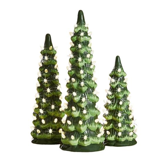 Pre-Lit Hand-Painted Resin Tabletop Christmas Tree Small Light Up Holiday Tree Decoration