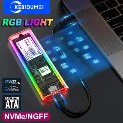 RGB M.2 NVME PCIe NGFF SATA Двухпротокольный корпус для SSD Прозрачный USB Type C 10 Гбит/с Внешний корпус для PCI-E M2 SSD Жесткий M/B ключ Коробка для диска