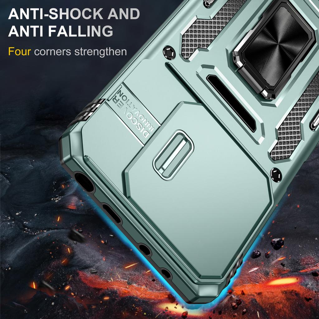 For Xiaomi Redmi Note 14 4G (163.25mm)/14 5G Case Kickstand Slide Lens Lid PC+TPU Drop