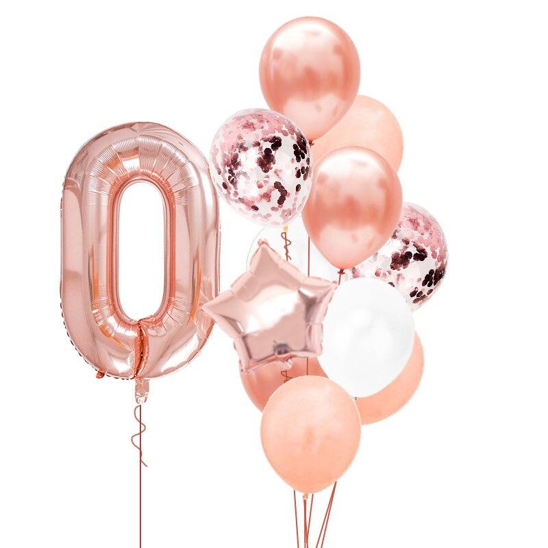12 шт., номер из фольги, розовое золото, латексные шары, украшение для дня рождения, для детей, для маленьких девочек, 1st, 1, 2, 3, 4, 5, 6, 7, 8, 9, один год