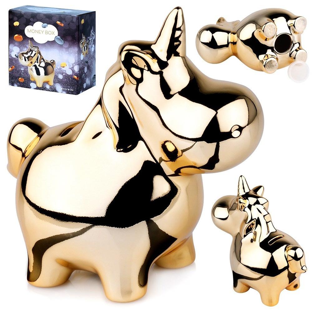Ceramic piggy bank, gold mirror finish, 18x10.5 cm