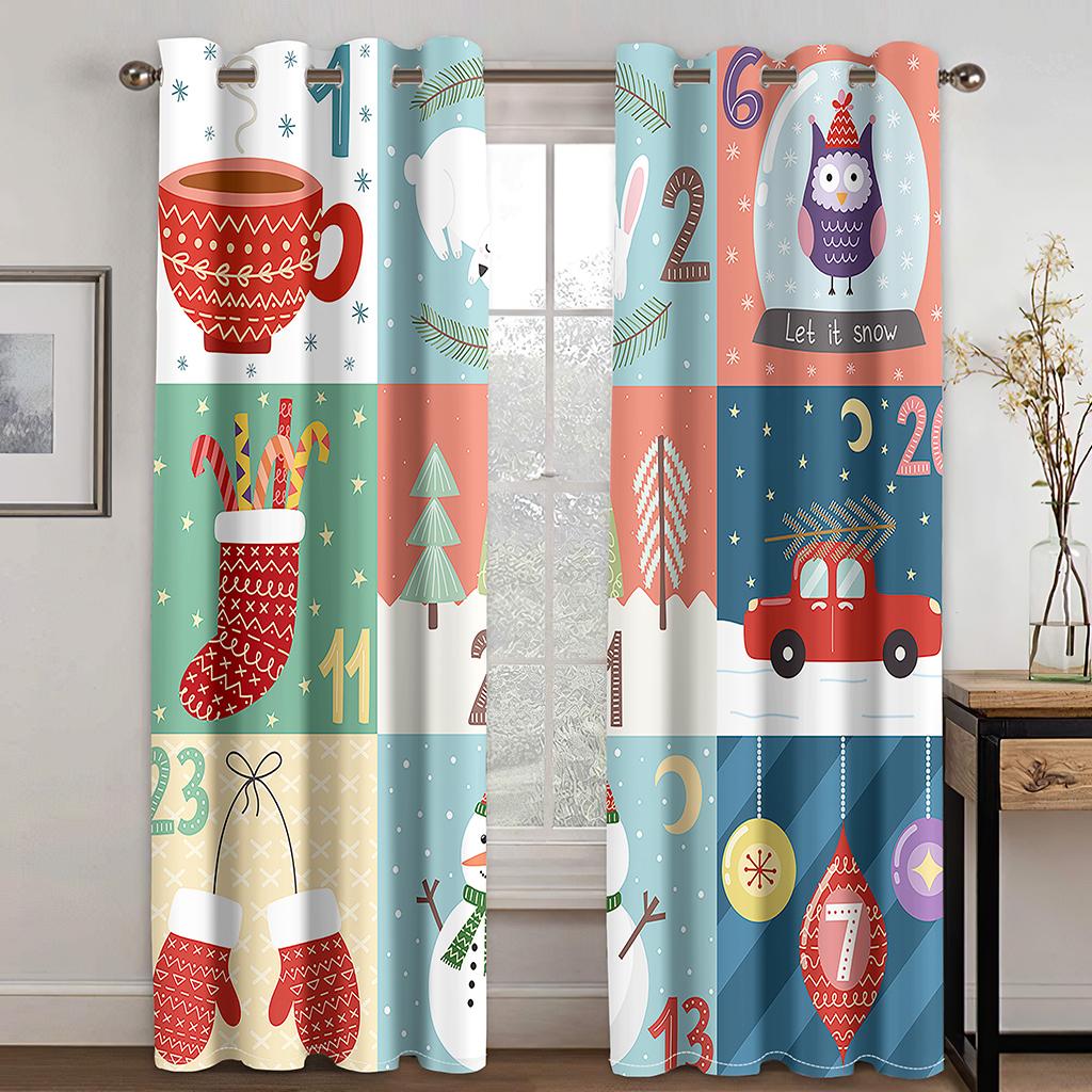 Мультфильм Большое Изображение Санта Клауса Кавайи Украшение Занавеса Рождественская Праздничная Атмосфера Занавес Лось Рождественская Елка Узор