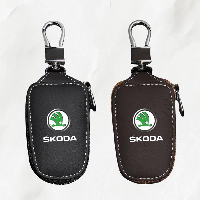 AEL3 Leather Car Remote Key Case Full Cover Protector Holder Shell Fob For Skoda Superb A7 Kodiaq Octavia A7 A8 Keychain Accessories