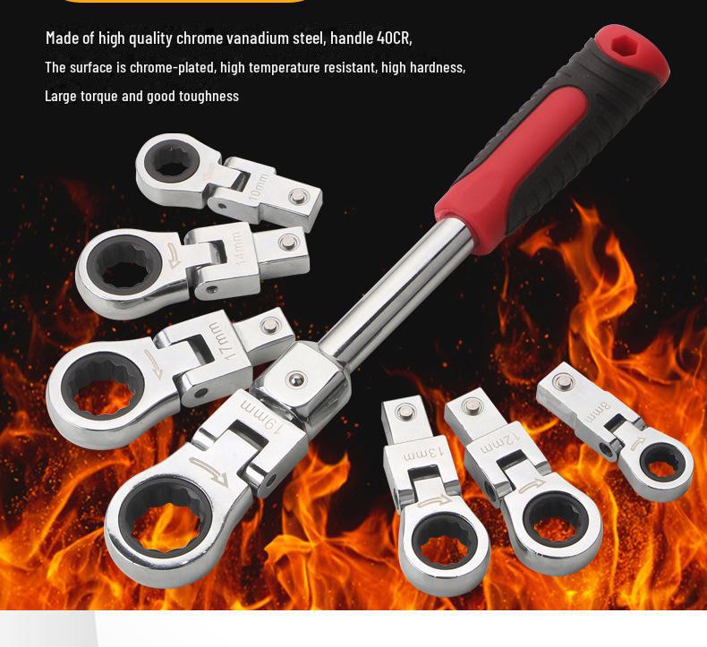 Набор из 8 портативных вращающихся гаечных ключей с трещоткой и головкой на 180°