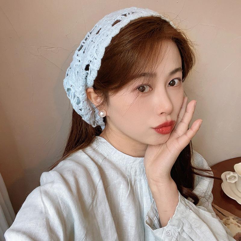 Модный вязаный платок, шапка, французский пасторальный стиль, треугольная повязка на голову, ручная работа, повязка на голову, полотенце, ретро-цветок, платок на голову