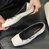 Fashion Vintage Satin Square Toe Flat Ballet Shoe Women Fashion Lace Up Design Brand Mary Jane Shoe Comfort Zapatos Elegantes Para Mujer