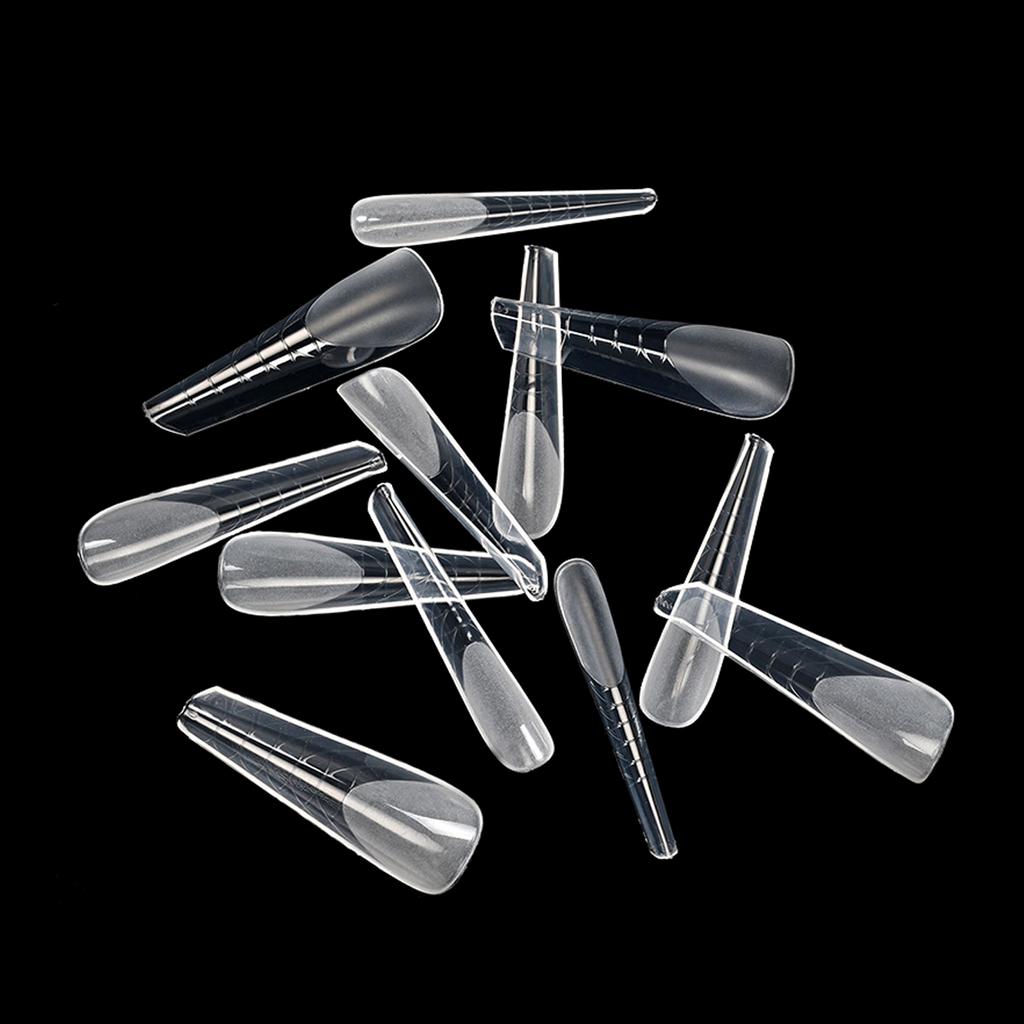 120PCS Clear Full Cover Dual Nail System Form UV Gel Acrylic Nail Art Mold Artificial Nail Tips with Scale for Extension