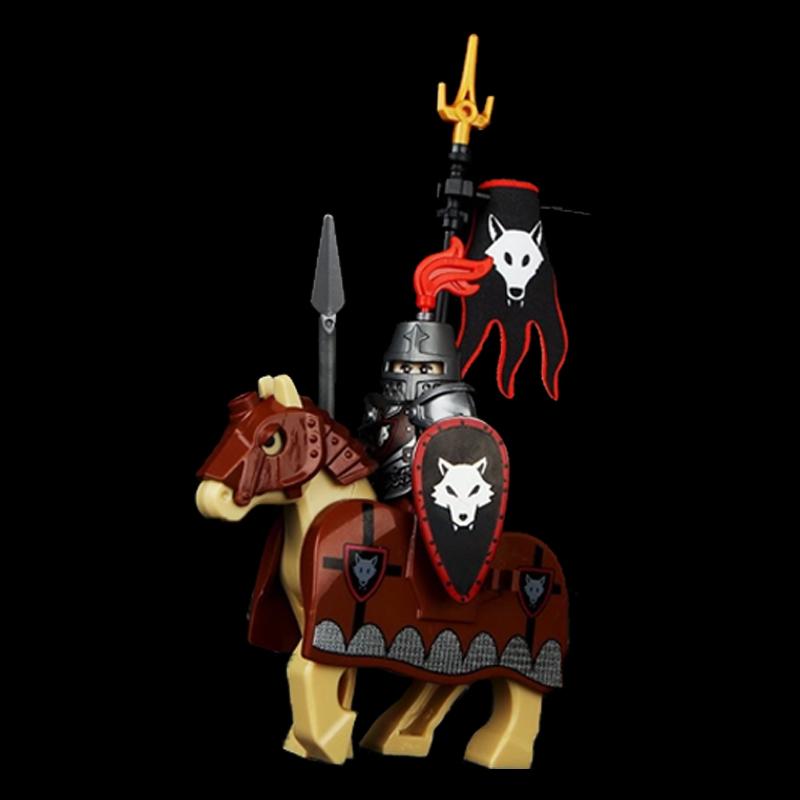 MOC Средневековый Рыцарский Замок Фигурки Конструктор Оружие Волк Мечники Стражник Лук Стрела Щит Флаги Боевой конь Игрушки Подарки S002