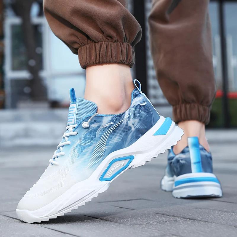 Autumn Winter Blue Men Running Sneakers High Top Platform Men's Athletic Shoes Lace-up Non-slip Sports Shoes Man Baskets