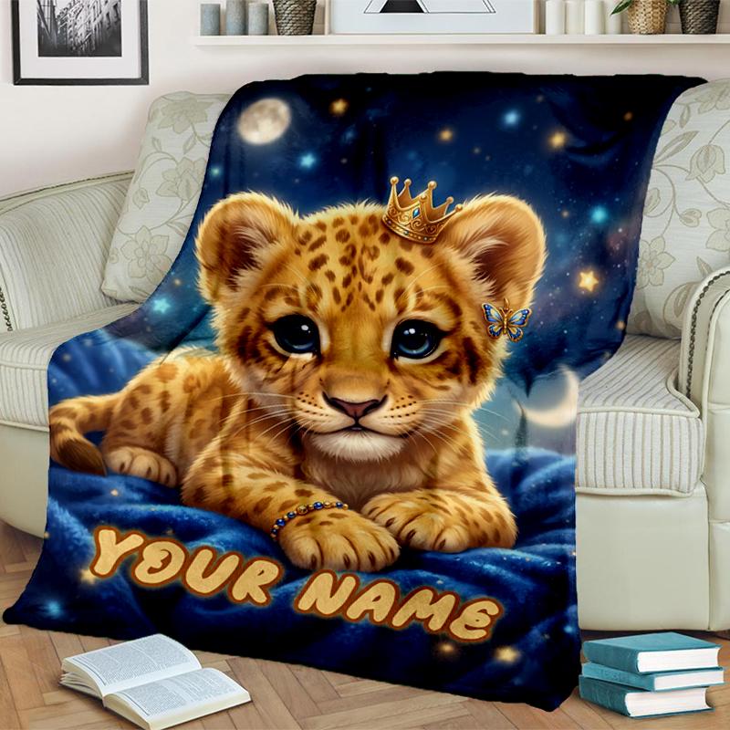 1PC Custom Name Leopard Cub Majesty" blanket versatile,all-season throw suitable for the living room,bedroom,camping,travel,and gift