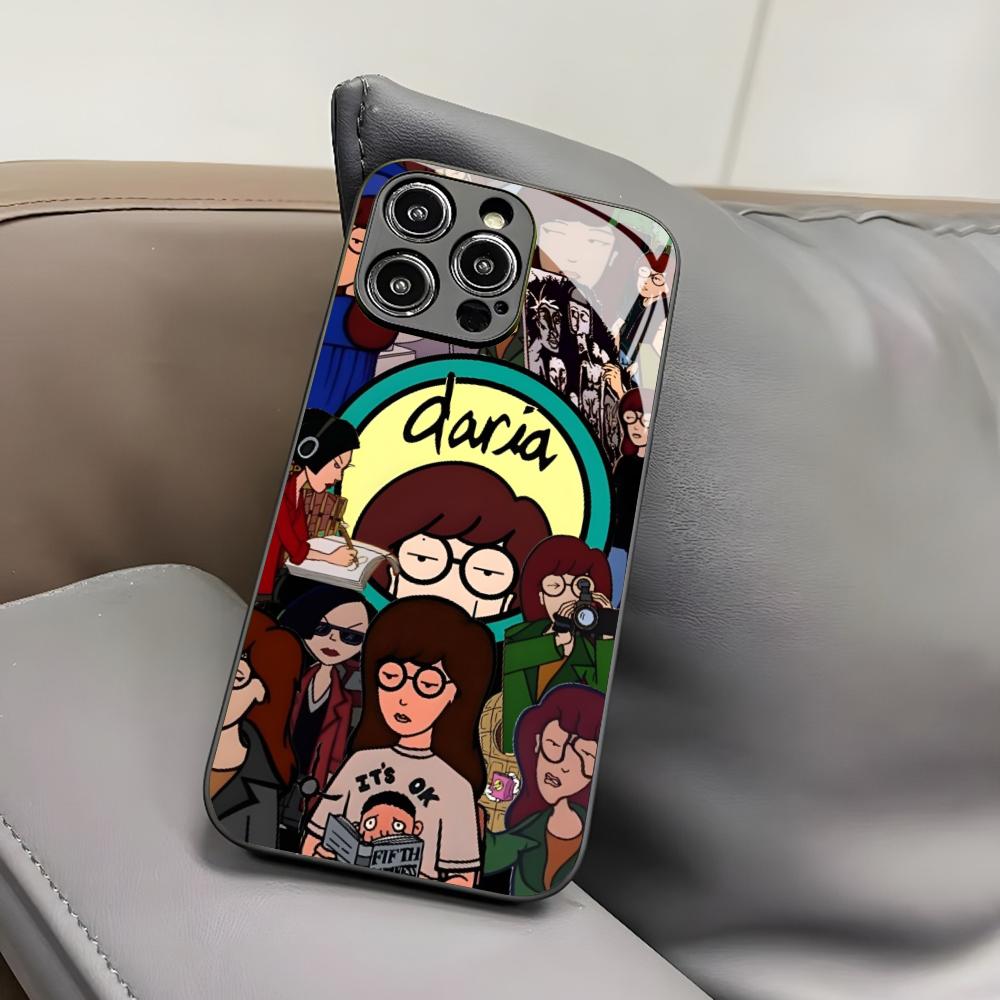 Аниме чехол D-Daria для iPhone 17 Air 16 15 14 12 11 13 Pro Max Mini X Xr Xs Puls Черный стеклянный чехол