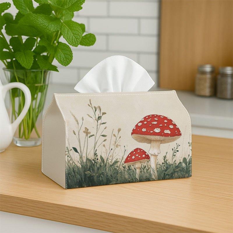 1pc, 2D Flat Printing, Mushroom Forest with Gentle And Natural Style Printed Tissue Box, Suitable for Bathrooms, Living Rooms, Bedrooms, Dressing Tabl