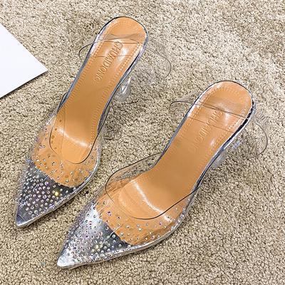 Прозрачные женские сандалии с кристаллами. Удобные женские вечерние сандалии с открытым носком. Туфли на высоком каблуке. Защита от падения. Нескользящая обувь на каблуке.