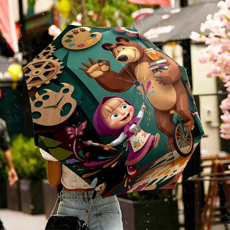 Masha and the Bear Print Umbrella Automatic Opening/ Closing - Portable Foldable Design - Daily use for Travel/Outdoor - Gift for Birthday