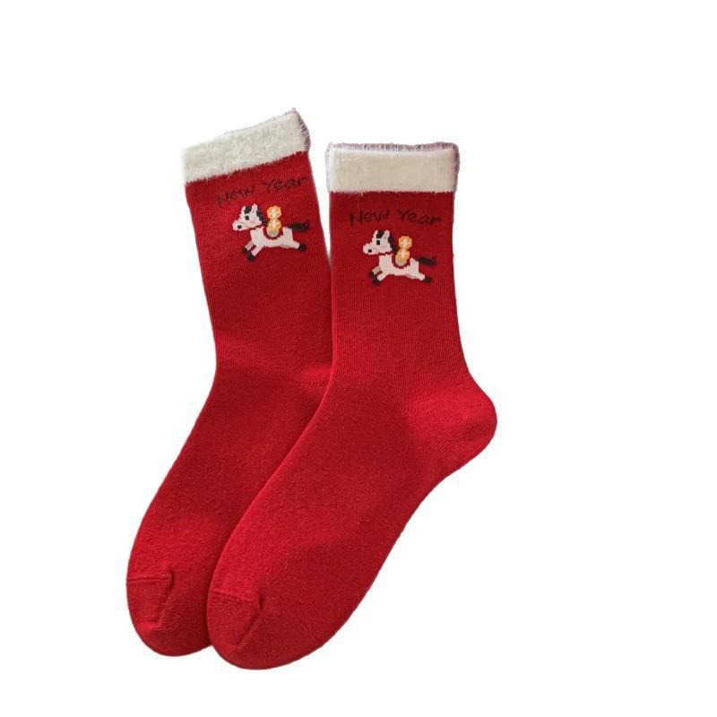 "Year Of The Horse Wealth" Big Red Socks Combed Cotton Socks Peace And Joy New Year'S Socks